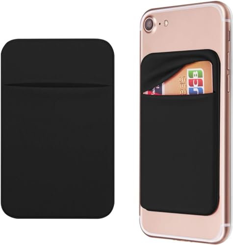 Trifletopia 2PCS Card Holder for Phone - Self Adhesive Phone Case Sleeve - Stretchy Wallet Pocket for Cards - Stick On Pouch for Smartphones - 95×60mm (Black)