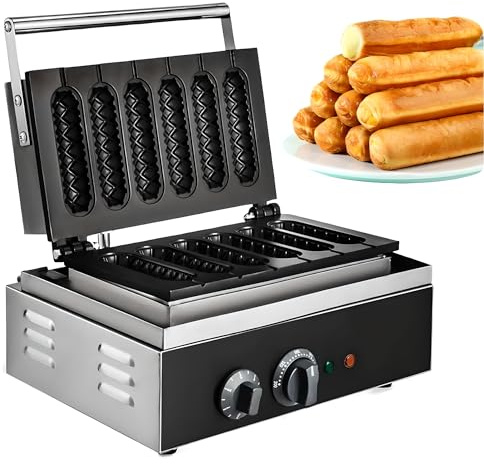 Maker di Hot Dog Elettrico, Macchina a Bastoncino Waffle Croccante Fatto in Casa da 1550W, 50-300 ℃ Controllo della Temperatura, Padella Antiaderente, Facile da Pulire per Prelibatezze e Riunioni