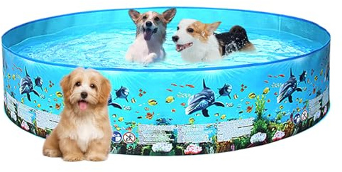 Piscina plegable - bañera portátil para mascotas, piscina plegable para juegos de agua | Tema de verano al aire libre, construcción gruesa de PVC, función de drenaje rápido, almacenamiento plegable