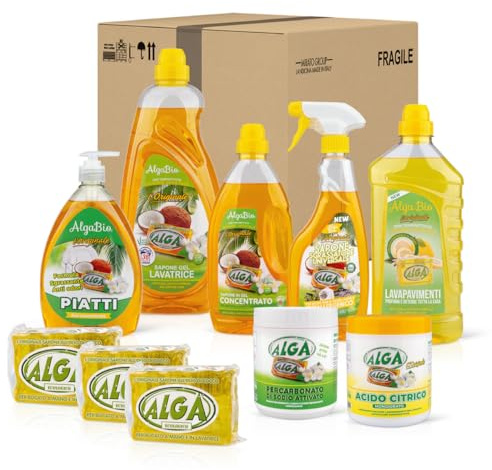 ALGA BIO Kit Detergenti Ecologici – Completo per Casa e Bucato | Saponi, Gel Bucato, Lavapiatti, Sgrassatore, Lavapavimenti, Percarbonato, Acido Citrico