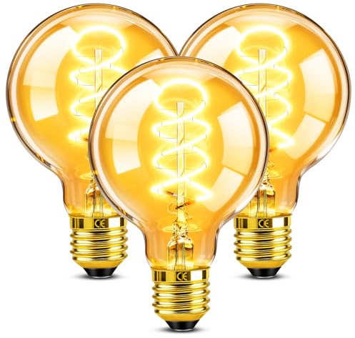 Ampoule LED Edison E27 Vintage 4W Dimmable, Équivalent Incandescence 40W, Verre Ambré Blanc Chaud 2200K, Globe G80 Ampoule Rétro à Filament, Antique Lampe Décorative pour Café, Restaurant, Lot de 3