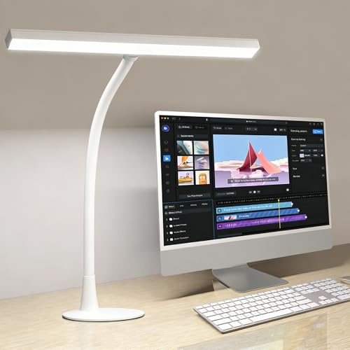 NovoLido Lampe de Bureau LED, Lampe Ecran PC 1000LM, Lampe Architecte avec 3 Modes de Couleur&10 Niveaux de Luminosité, Col de Cygne Flexible à 360°, Protection des Yeux, 10W Desk Lamp (Blanc)