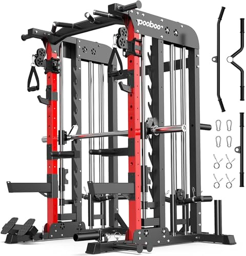 pooboo Multi-Functional Machine Power Cage, 2000LB Squat Rack, LAT-Pull Down System, Dual Pulley Cable Crossover System, Home Gym Workout Machine with Strength Training Attachments (P43)