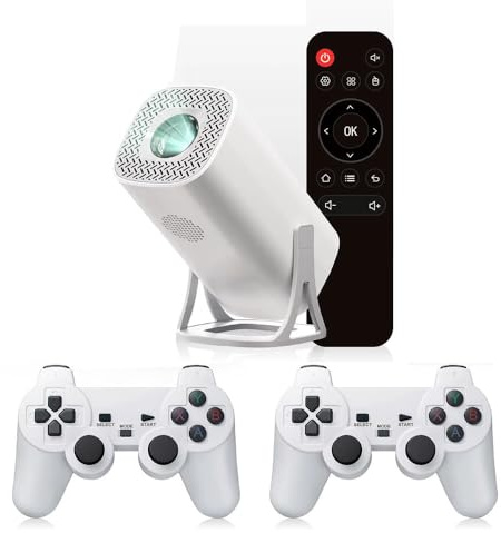 Proyector Consola Almalux® S40 MAX 4K HD 1080P hasta 150, Bluetooth, Android 11, con 2 Controladores De Juegos Inalámbricos y 15.000 Juegos Integrados