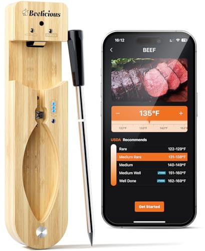 Wireless Meat Thermometer – Bluetooth Smart Probe with ±1.8℉ Accuracy & 0.5s Response, IP67 Waterproof, iOS & Android Compatible for Grill, BBQ, Oven, Smoker, Air Fryer, Rotisserie