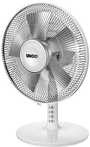 Unold 86815 Tischventilator Silverline 30cm White - Weiß,Oszillation, Tischventilator, 3-stufige Geschwindigkeitsregelung, Schutzklasse II