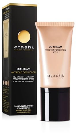 Atashi Anti-Aging DD-Creme. Anti-Aging-Behandlung mit Farbe. Kein Make-up - Make-up. Reduziert Unreinheiten und minimiert die Poren und verjüngt die Haut| Intensive Tönung | SPF15-50 ml
