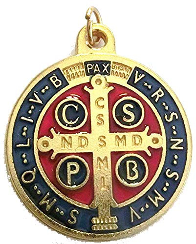GTBITALY 60.049.21 medaglia di San Benedetto Oro Smaltata Misura 32 mm con Anello prete esorcismo Suora Chiesa sacerdote Santo