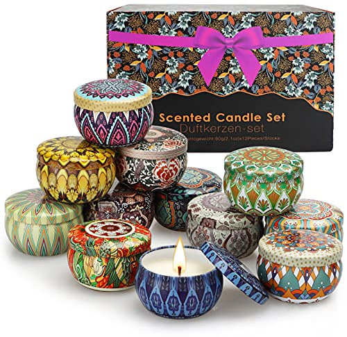 Duftkerzen Set 12 Düfte Kerzen brennen für 12-15 Stunden Duftkerze Set Natürliches Soum für Jahrestag Weihnachten Valentinstag Muttertag Dekoration