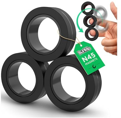 BunMo Magnetic Rings Black – Improved N45 Grade Magnets, BPA-Free, Compact & Quiet Fidget Toy for Adults & Teens, Portable Handheld Toy for Office, School, & Travel