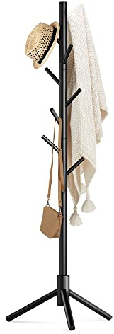 Haddockway Wooden Coat Rack Stand with 8 Hooks New Zealand Pine 3 Adjustable Coat Standing Tree Easy Assembly for Coats, Hats, Scarves and Handbags for Entryway, Hallway, Bedroom, Office