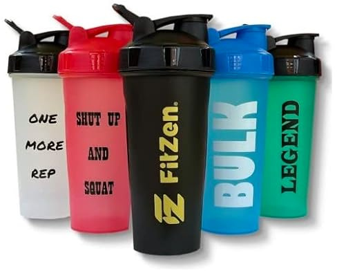 FitZen Protein Shaker Bottle 5 Pack Leak Proof Gym Shake Blender with Ball Gift Set