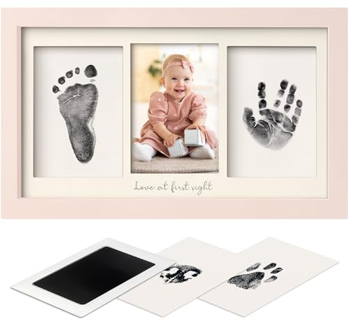 Inkless Hand and Footprint Kit, Boy, Girl, Newborn Keepsake - No Mess Ink Pad for Baby Handprint, Clean Touch Paw Print Kit for Dog Picture Frame, Personalized Baby Christmas Shower Gifts(Petal Pink)