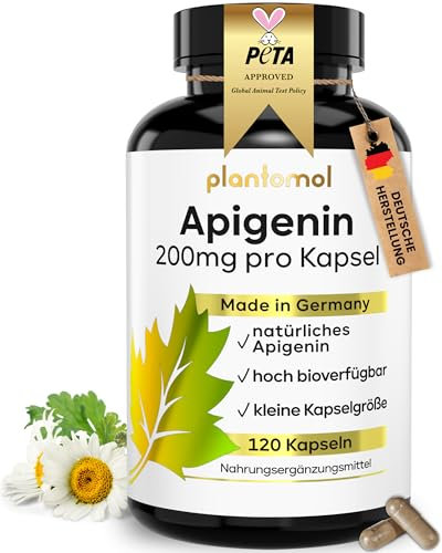 200mg Apigenin Kapseln hochdosiert mit Piperin - hoch bioverfügbar - 120 Apigenin 200mg Kapseln - 4 Monatsvorrat