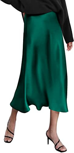 Zeagoo Satin Skirts for Women Elegant Summer High Waist Silk Midi Skirts Casual Cocktail Party A-Line Silky Skirts mit Zipper XS-XXL