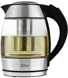 Zilan, Filtro de cristal para hervidor, luz LED azul, capacidad de 1,8 litros, base giratoria de 360°, protección contra ebullición en seco, 2200W