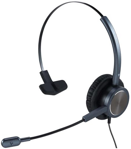 SIMPLETEK - Cuffia mono Auricolare USB | Cuffia Singola Cablata Plug&Play per Call Center con pulsanti di chiamata integrati con cancellazione del rumore