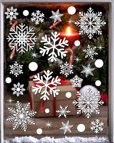 JCFIRE 152Pcs Snowflake Window Clings Stickers, 8 Sheets Larger Christmas Window Clings, Christmas Decorations, Holiday Party Decor Xmas Decorations for Home School