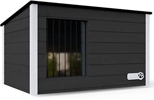 Outentin Hundehütte Outdoor Große Hunde - Modern und stilvolles Hundehaus XL - Luxus Hundehütte Outdoor - wasserdichte und isolierte Hundehütte - 105 x 71 x 64 cm (Grau - Weiß)