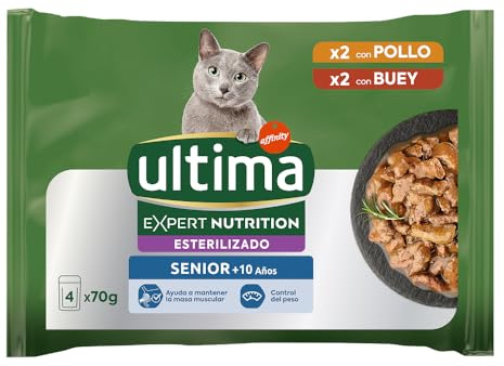 Ultima Expert Nutrition Senior - Nourriture Humide pour Chats stérilisés - Senior + 10 Ans - 4 x 70 g