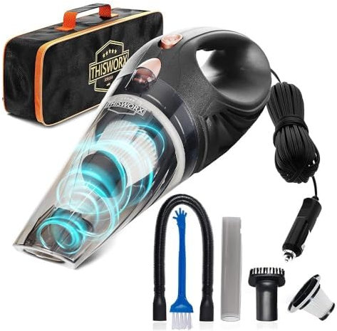 Miloll Car Vacuum Cleaner Handheld - Portable Handheld Mini Car Hoover W/ 16ft Cord, Bag, & Attachments - Small Cleaning Kit, RV, Boats, Travel - Car Accessories for Men and Women (Black)