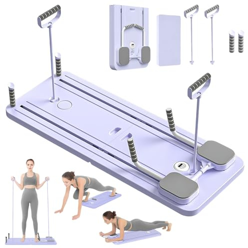 Pilates Reformar, 5 en 1 Pilates, la rueda abdominal Push-Up se rebote automáticamente temporizadoreformer pilates, tabla abdominal de pilates multifunción para el hogar y el gimnasio (violeta)