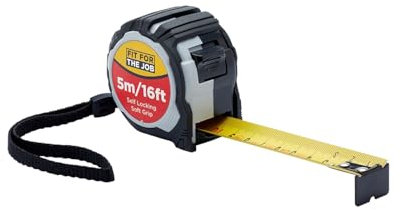 Fit For The Job 5m Tape Measure, Soft Grip Auto Lock Retractable Measuring Tape with Metric Measurements, Wrist Loop and Belt Clip
