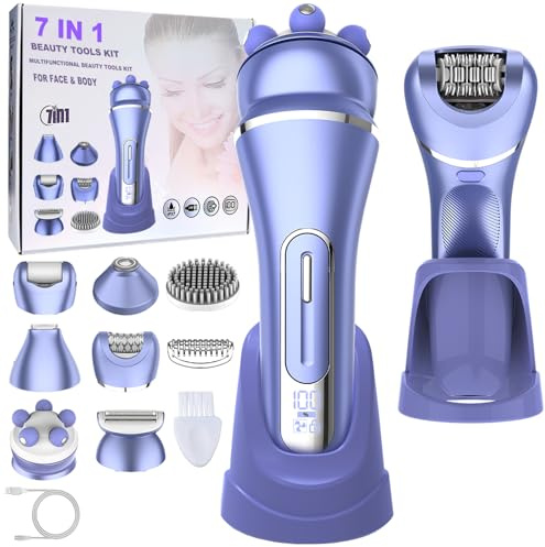 Afeitadora íntima 7 en 1 para mujer, eléctrico, depiladora facial con LED en húmedo y seco, recortadora para mujer, 2 velocidades, afeitadora eléctrica con batería para mujer, para zona de bikini