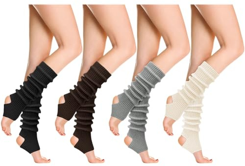 Jspupifip Women Ballet Leg Warmers 4 Pair, Ribbed Knitted Stirrup Legwarmers for Girls, 80s Extra Soft long legwarmers for Yoga Dance Yoga Ballet Dance Figure Skating