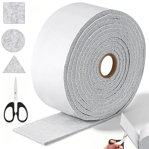 Feltrini Feltro Adesivo Isolamento 5m x 5cm Rotolo per Mobili Feltri Antiscivolo Taglio Libero in Qualsiasi Forma per Mobili Pesanti Porte e Finestre Isolante Tubo Avvolgimento (Grigio 5CM x 5M)