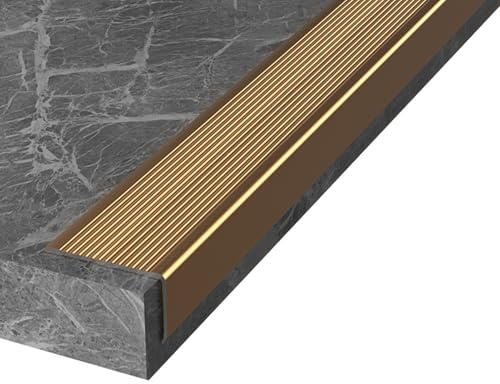 Profilo per Gradini in Alluminio, Profilo per Bordi Scale Interni ed Esterni, L 5 x A 3 cm Profilo Angolare in Metallo(Gold,110 cm/43 in)