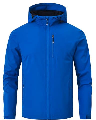 Huayuzh Mens Waterproof Jacket Men's Outdoor Jackets Lightweight Rain Coat Packable Windproof Softshell Hiking Camping Blue XL