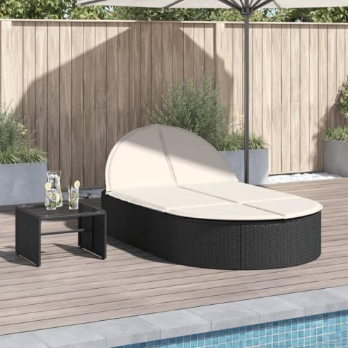 Nqyjm Sole con schienale regolabile in 3 posizioni, sedia a sdraio doppia con cuscini in resina nera intrecciata lettino da spiaggia relax per giardino, terrazza, balcone modello 3
