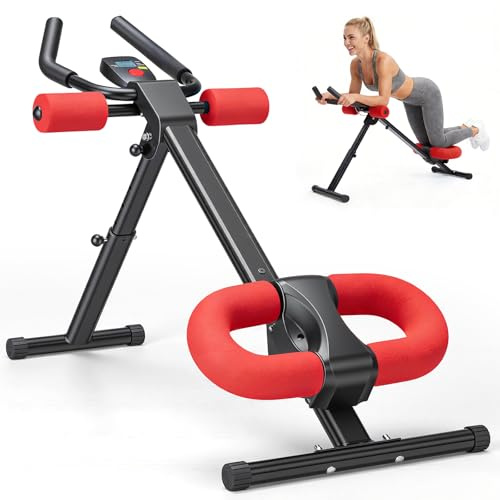 NEWBULIG Ab Machine, Abs Workout Equipment for Home Gym, Adjustable Ab Trainer Machine for Stomach Workout, Foldable Abdominal Trainer, Core Exericse, LCD Dispaly, Knee Protection, Black Red