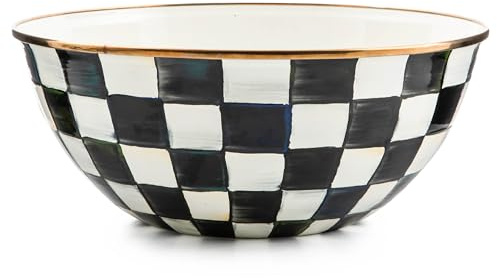 MACKENZIE-CHILDS Enamel Everyday Bowl, Serving Bowl for Entertaining, Large, Black-and-White Courtly Check, Set of 1