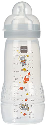 MAM Easy Active 6 mois et plus (330 ml) Ivoire – avec tétine en silicone débit X vitesse ultra-rapide – pour bébé avec fermeture hermétique
