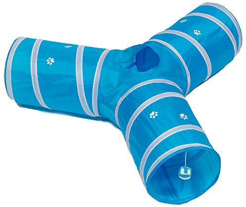 Prosper Pet Cat Tunnel - Collapsible 3 Way Play Toy - Tube Fun for Rabbits, Kittens, and Dogs - Aqua
