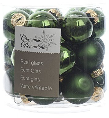 Mini-Weihnachtskugeln aus Glas 24er Set 25mm ( grün - piniengrün glanz / matt ) Spiegelbeeren Weihnachtskugeln Baumkugeln Christbaumkugeln