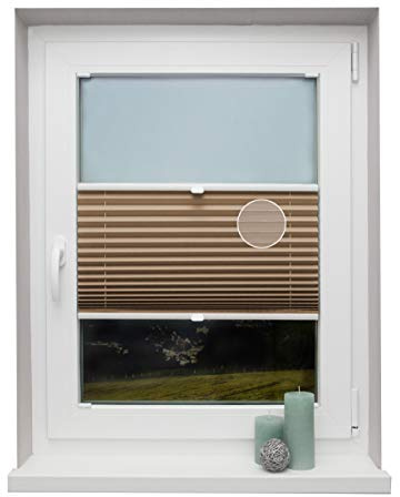 Plissee auf Maß Thermo für alle Fenster Montage in der Glasleiste Blickdicht mit Spannschuh Sonnenschutzrollo Cappuccino Breite: 91-100 cm, Höhe: 101-150 cm