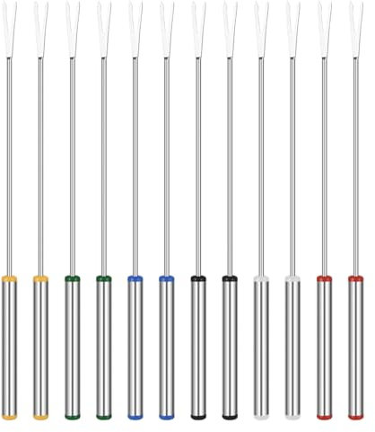 Bestonzon Fonduegabeln aus Edelstahl – Käsefonduegabel mit hitzebeständigem Griff für Schokolade, Fondue, Käse, Marshmallow-Bräter, 24 cm, 12 Stück
