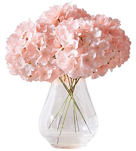 KISLOHUM 10Pcs Artificial Hydrangea Flowers Blush Heads Fake Hydrangea Silk Flowers for Wedding Centerpieces Bouquets DIY Floral Decor Home Decoration with Stems(VASE NOT Included)