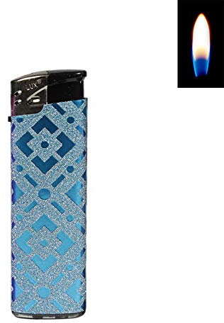 SEPILO Accendino glitterato piezoelettrico Soft Flamme, aspetto molto bello con veri motivi di glitter evidenziati (1 accendino blu)