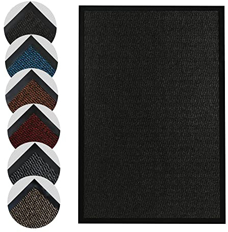Homatz Door Mat Indoor Outdoor - Heavy Duty Rubber, Floor and Kitchen Mats - Non Slip, Washable and Dirt Trapper Doormats Super Absorbent Multicolor Barrier Matts 90x150cm, Black