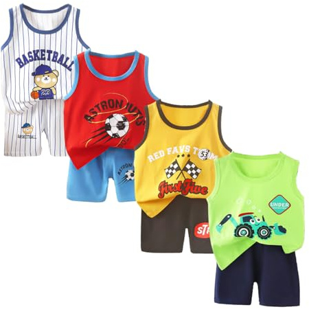 XM-Amigo 8 Piezas/4 Unidades Conjuntos Top y Pantalones Cortos para Niños Chalecos/Camisetas sin Mangas Tallas 2-3 años(Etiqueta: 65-100) Verano