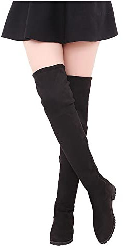 LLDG Damen Overknee Stiefel Stretch Winter Hohe Mode Flache Kniehohe Elegant Übers Knie Wildleder Langschaft Warm Winterstiefel Aus Veloursleder Lässige Schlupfstiefel