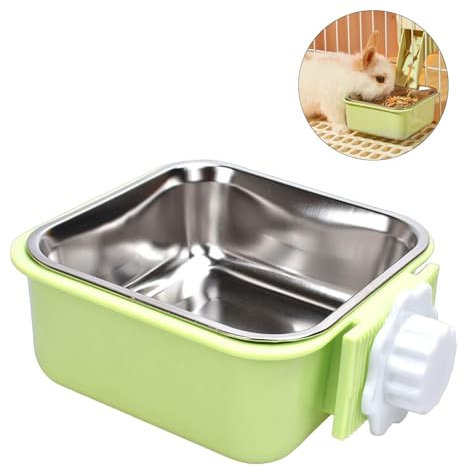 Futternapf für Katze Kaninchen und Hunde, Edelstahl Hundenapf Hängend Kleine Hunde für Kisten und Käfige, Abnehmbare Wassernapf für Katze Vogel Kaninchen Hamster Meerschweinchen Frettchen (grün)