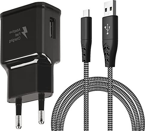 Ladegerät mit Ladekabel Für Samsung Galaxy S8, S8+, S9, S10, S10 Plus, S10e 5G, S20, S21, S22, A50, A51, A52, A40, A30, A20e, Z Flip3, Fold2, mit 2m USB-C Nylon Schnellladekabel Schnellladegerät
