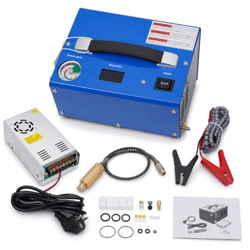 SHZICMY PCP kompressor 4500 psi automatisk luftkompressorpump 300 bar, högtrycksluftpump 250 W automatisk stoppkompressor med transformator, högtryck, PCP-uppblåsare för uppblåsbar flaska