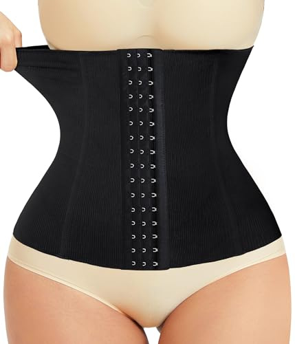 LODAY Waist Trainer Corset Shapewear Tummy Control Body Shaper Waist Cincher for Women Postpartum Belly Band Wrap(XS,Black(hook))