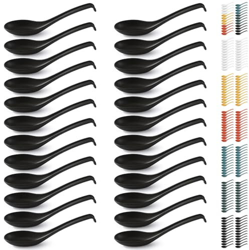 Kyraton Cucchiai da zuppa 24 pezzi, Cucchiaio da tavola in plastica riutilizzabile, Cucchiaio da cena asiatico robusto e durevole in PP alimentare, senza BPA, facile da pulire, lavabile lavastoviglie